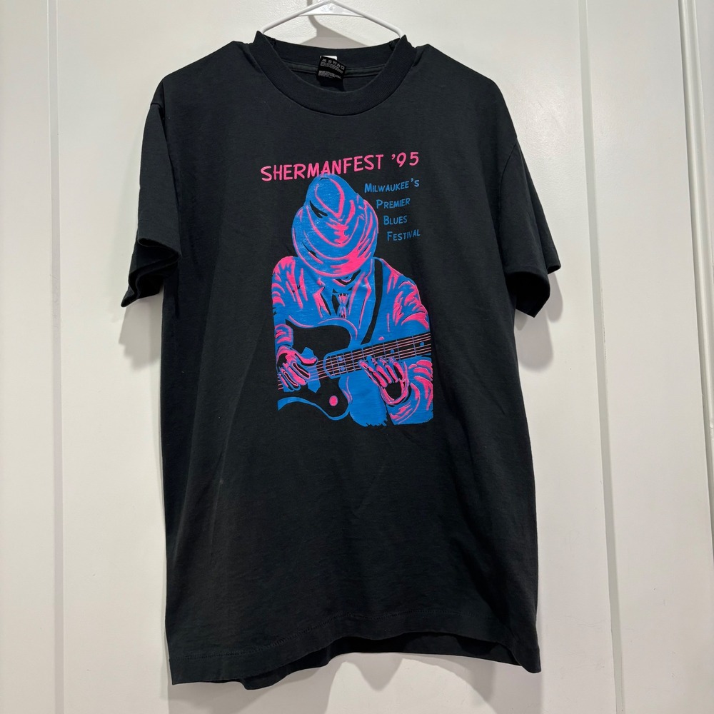 Vintage 1995 Shermanfest Milwaukee Blues Festival T-Shirt Mens L Black 90s USA